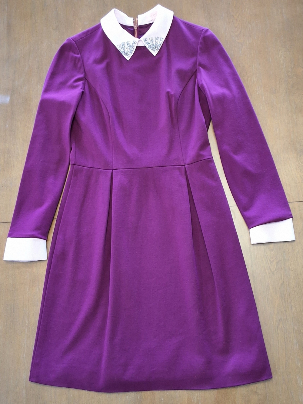 Ted Baker Purple Dress with Embellished White Collar - Picture 2 of 4